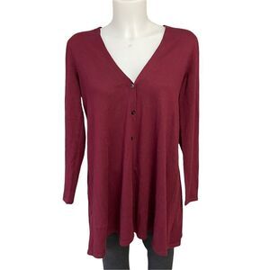 J. JILL WOOL BLEND V NECK BUTTON DOWN‎ KNIT CARDIGAN SWEATER BURGUNDY SZ SMALL